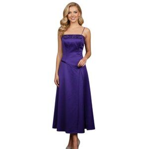 Mori Lee Madeline Gardiner Purple Satin Midi Evening Dress 5/6 Bridesmaid Party